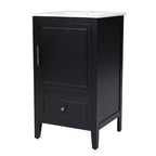 Meuble-lavabo de salle de bain compact avec rangement, meuble de salle de bain en bois avec tiroirs et porte, noir