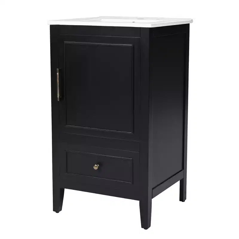 Meuble-lavabo de salle de bain compact avec rangement, meuble de salle de bain en bois avec tiroirs et porte, noir