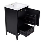 Meuble-lavabo de salle de bain compact avec rangement, meuble de salle de bain en bois avec tiroirs et porte, noir