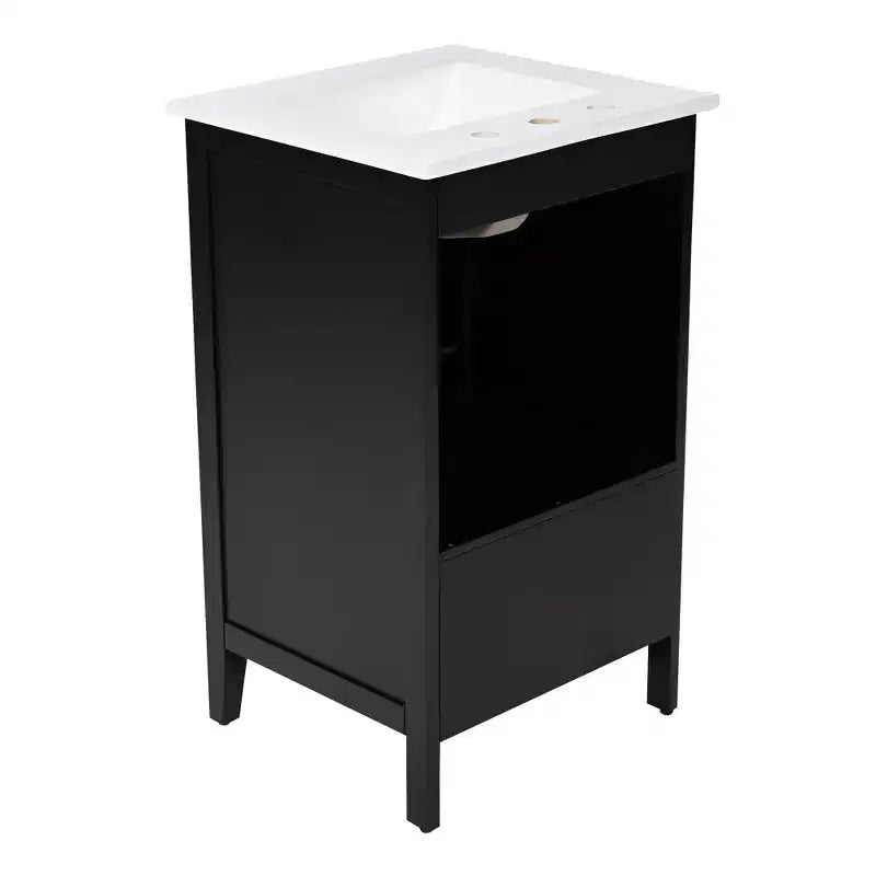 Meuble-lavabo de salle de bain compact avec rangement, meuble de salle de bain en bois avec tiroirs et porte, noir
