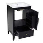Meuble-lavabo de salle de bain compact avec rangement, meuble de salle de bain en bois avec tiroirs et porte, noir