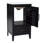 Meuble-lavabo de salle de bain compact avec rangement, meuble de salle de bain en bois avec tiroirs et porte, noir