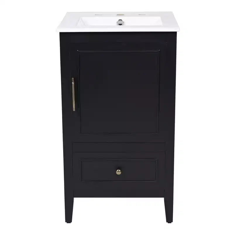 Meuble-lavabo de salle de bain compact avec rangement, meuble de salle de bain en bois avec tiroirs et porte, noir