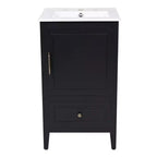 Meuble-lavabo de salle de bain compact avec rangement, meuble de salle de bain en bois avec tiroirs et porte, noir