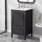 Meuble-lavabo de salle de bain compact avec rangement, meuble de salle de bain en bois avec tiroirs et porte, noir
