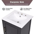 Meuble-lavabo de salle de bain compact avec rangement, meuble de salle de bain en bois avec tiroirs et porte, noir