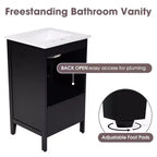 Meuble-lavabo de salle de bain compact avec rangement, meuble de salle de bain en bois avec tiroirs et porte, noir