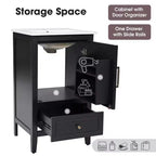 Meuble-lavabo de salle de bain compact avec rangement, meuble de salle de bain en bois avec tiroirs et porte, noir