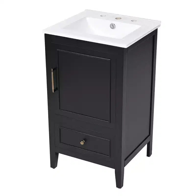 Meuble-lavabo de salle de bain compact avec rangement, meuble de salle de bain en bois avec tiroirs et porte, noir