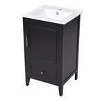 Meuble-lavabo de salle de bain compact avec rangement, meuble de salle de bain en bois avec tiroirs et porte, noir