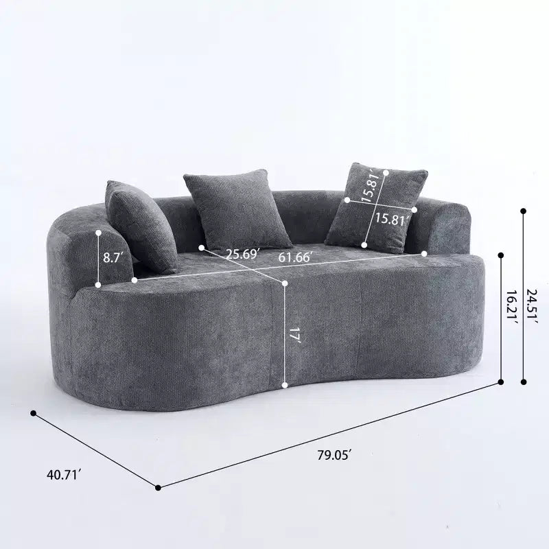 Canapé nuage moderne en chenille en forme de croissant avec oreillers, assise profonde, salon et chambre à coucher