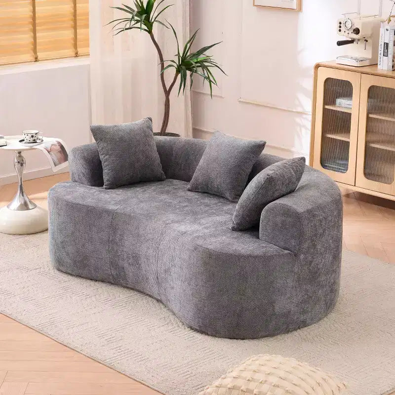 Canapé nuage moderne en chenille en forme de croissant avec oreillers, assise profonde, salon et chambre à coucher