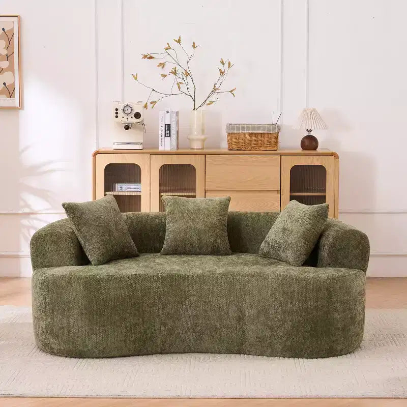 Canapé nuage moderne en chenille en forme de croissant avec oreillers, assise profonde, salon et chambre à coucher