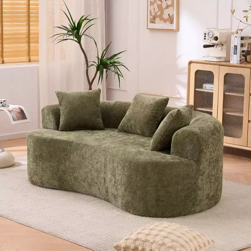 Canapé nuage moderne en chenille en forme de croissant avec oreillers, assise profonde, salon et chambre à coucher