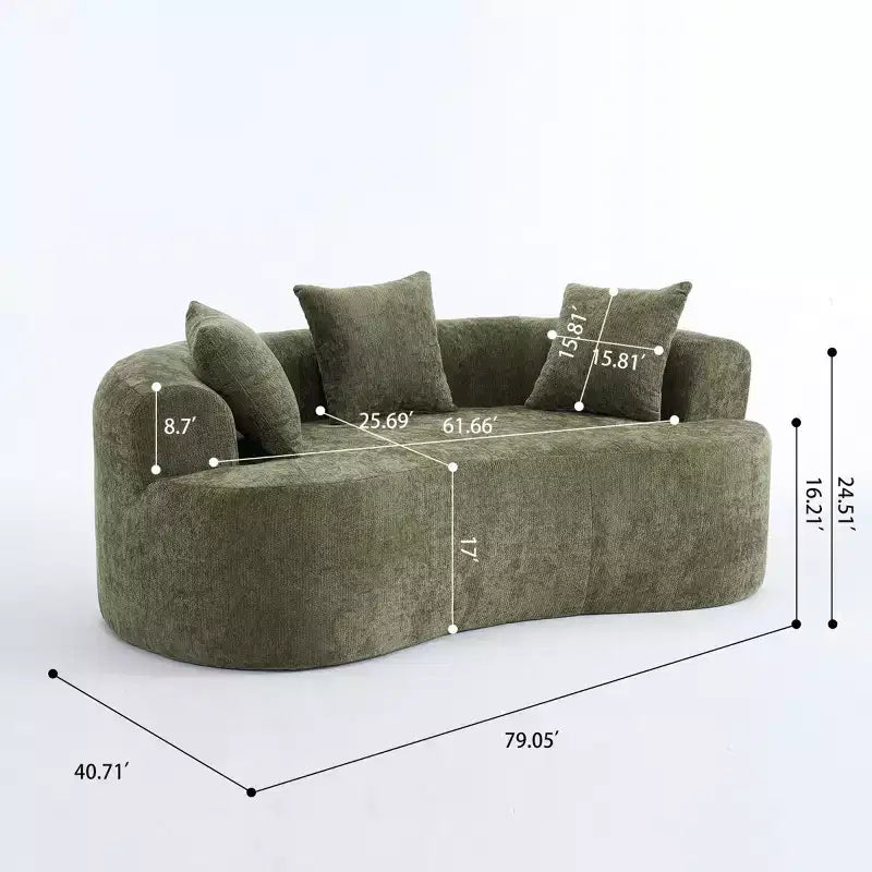 Canapé nuage moderne en chenille en forme de croissant avec oreillers, assise profonde, salon et chambre à coucher