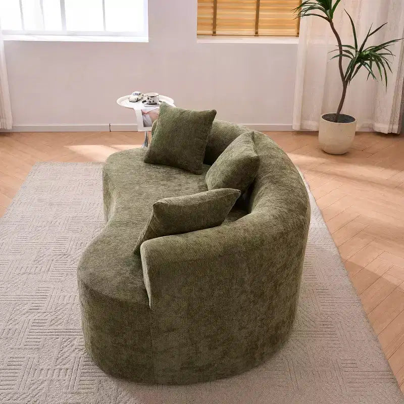 Canapé nuage moderne en chenille en forme de croissant avec oreillers, assise profonde, salon et chambre à coucher