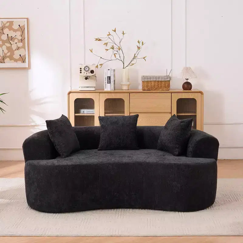 Canapé nuage moderne en chenille en forme de croissant avec oreillers, assise profonde, salon et chambre à coucher