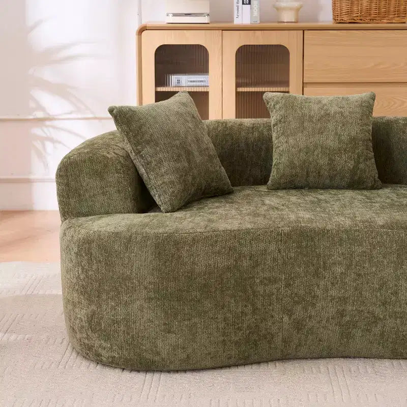 Canapé nuage moderne en chenille en forme de croissant avec oreillers, assise profonde, salon et chambre à coucher