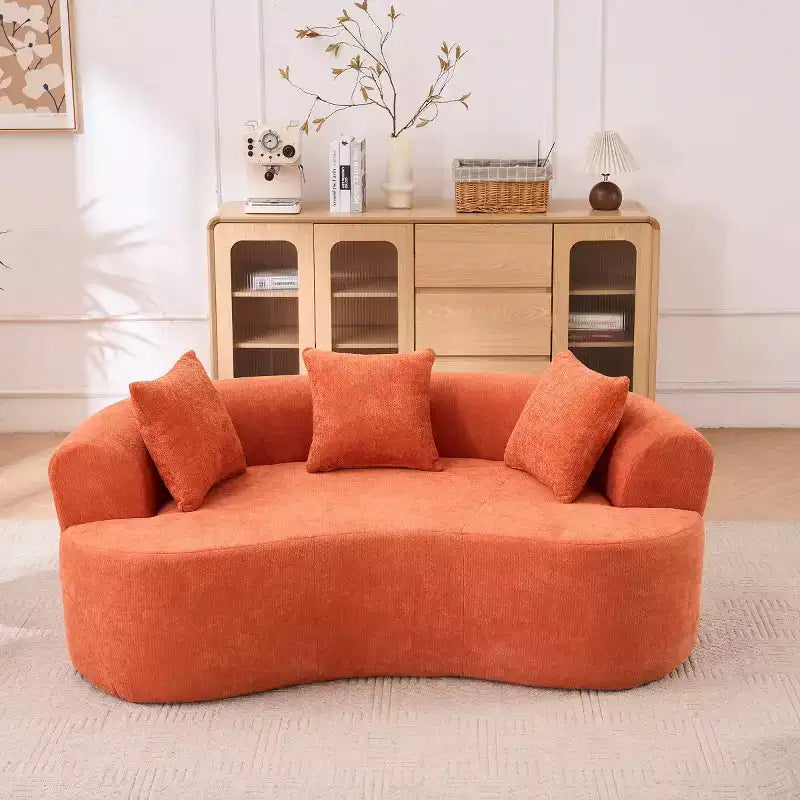 Canapé nuage moderne en chenille en forme de croissant avec oreillers, assise profonde, salon et chambre à coucher