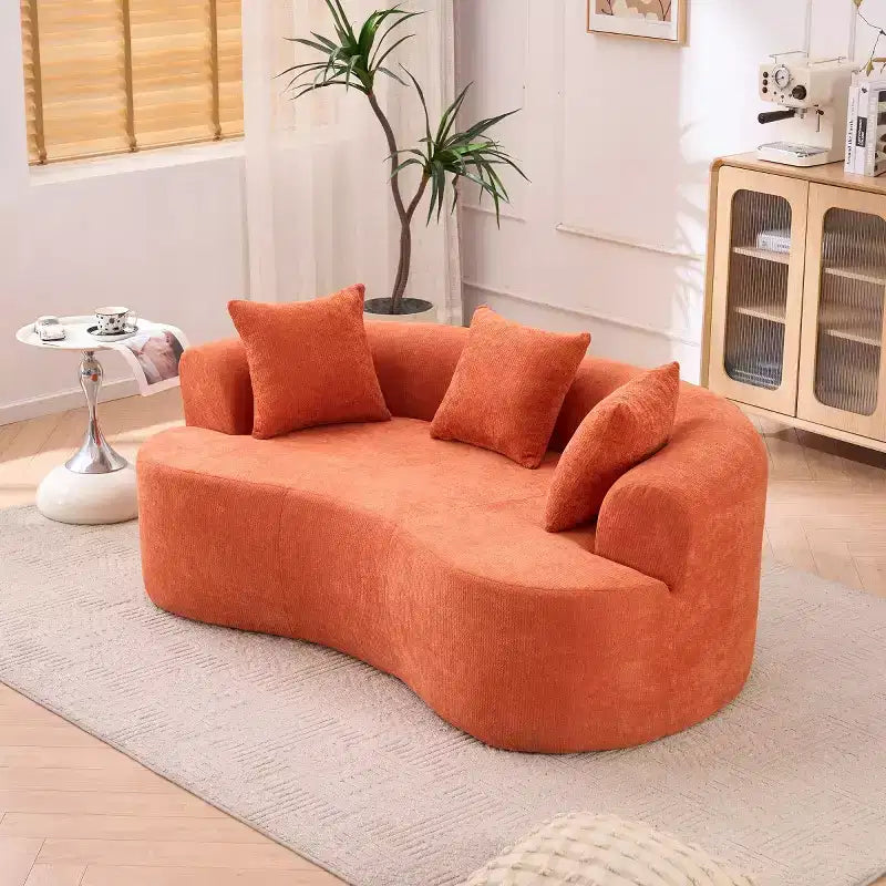 Canapé nuage moderne en chenille en forme de croissant avec oreillers, assise profonde, salon et chambre à coucher