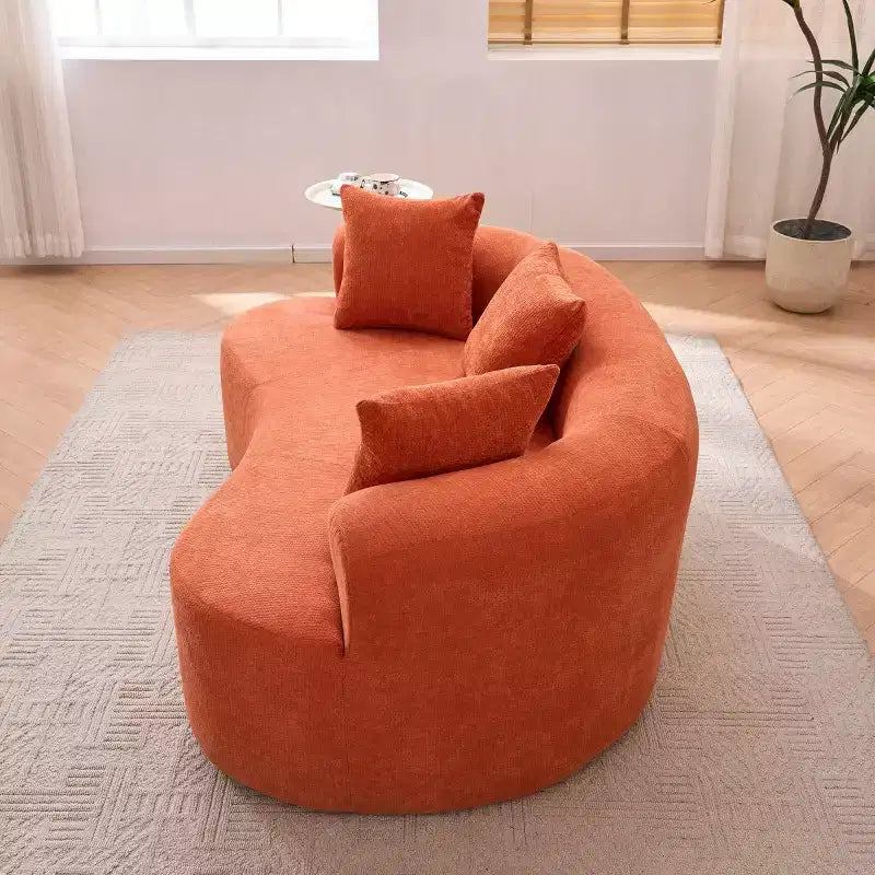 Canapé nuage moderne en chenille en forme de croissant avec oreillers, assise profonde, salon et chambre à coucher