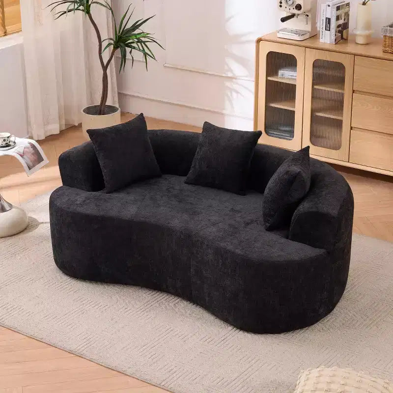 Canapé nuage moderne en chenille en forme de croissant avec oreillers, assise profonde, salon et chambre à coucher