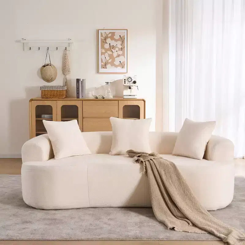 Canapé nuage moderne en chenille en forme de croissant avec oreillers, assise profonde, salon et chambre à coucher