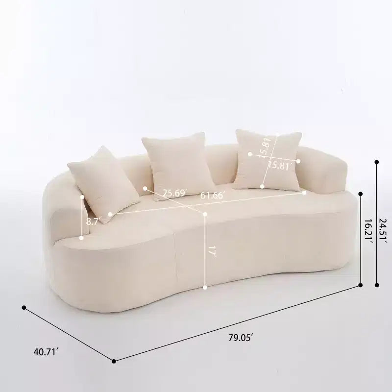 Canapé nuage moderne en chenille en forme de croissant avec oreillers, assise profonde, salon et chambre à coucher