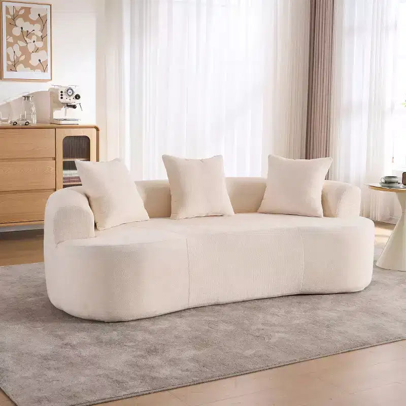 Canapé nuage moderne en chenille en forme de croissant avec oreillers, assise profonde, salon et chambre à coucher