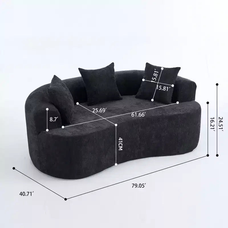 Canapé nuage moderne en chenille en forme de croissant avec oreillers, assise profonde, salon et chambre à coucher