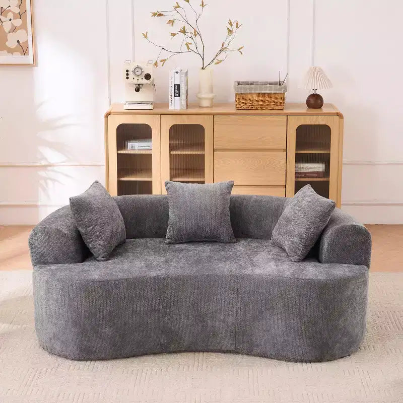 Canapé nuage moderne en chenille en forme de croissant avec oreillers, assise profonde, salon et chambre à coucher