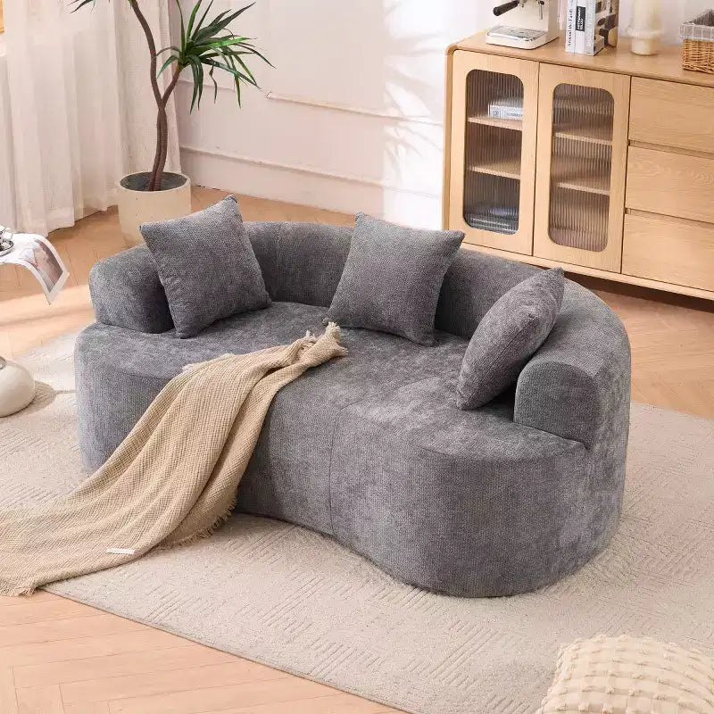 Canapé nuage moderne en chenille en forme de croissant avec oreillers, assise profonde, salon et chambre à coucher
