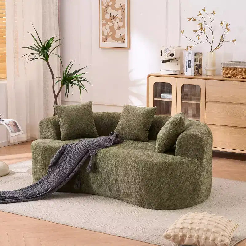 Canapé nuage moderne en chenille en forme de croissant avec oreillers, assise profonde, salon et chambre à coucher