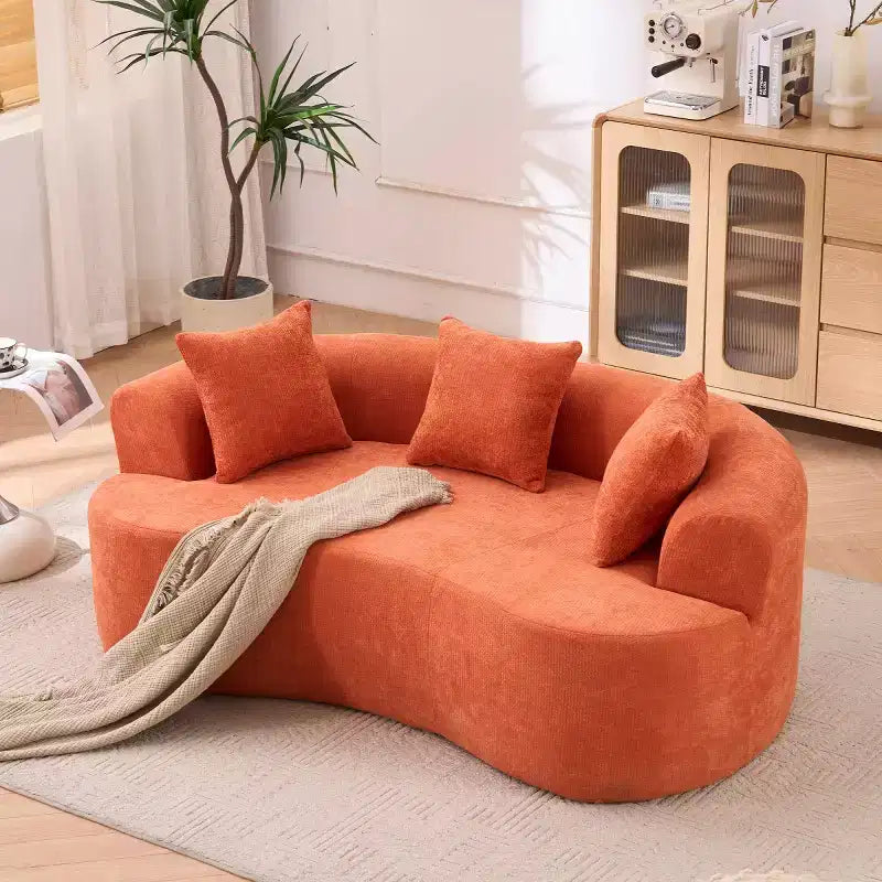 Canapé nuage moderne en chenille en forme de croissant avec oreillers, assise profonde, salon et chambre à coucher