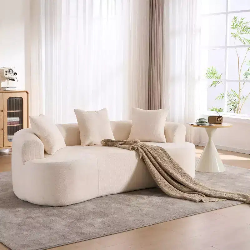 Canapé nuage moderne en chenille en forme de croissant avec oreillers, assise profonde, salon et chambre à coucher