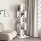 Bibliothèque rotative à 6 niveaux à 360°, étagère étroite en bois avec panneaux en acrylique, organiseur de sol pour chambre, salon, bureau