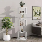 Bibliothèque rotative à 6 niveaux à 360°, étagère étroite en bois avec panneaux en acrylique, organiseur de sol pour chambre, salon, bureau