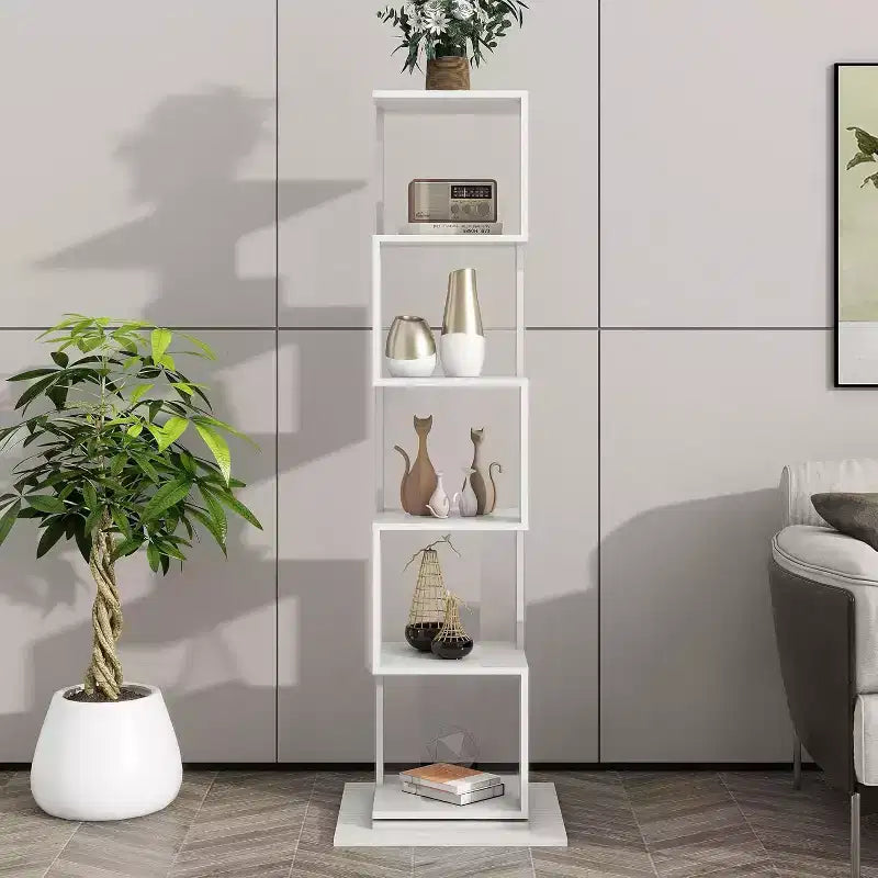 Bibliothèque rotative à 6 niveaux à 360°, étagère étroite en bois avec panneaux en acrylique, organiseur de sol pour chambre, salon, bureau