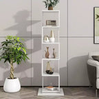 Bibliothèque rotative à 6 niveaux à 360°, étagère étroite en bois avec panneaux en acrylique, organiseur de sol pour chambre, salon, bureau