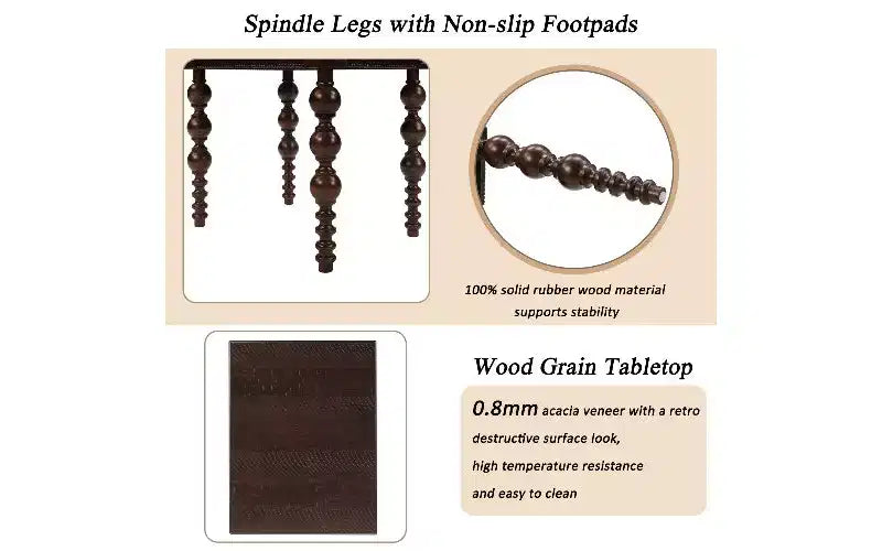 Table d'appoint de ferme avec tiroir, pieds tournés en forme de bulle et plateau en bois imperméable