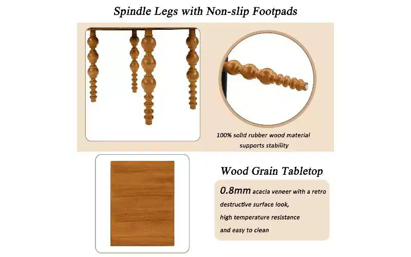 Table d'appoint de ferme avec tiroir, pieds tournés en forme de bulle et plateau en bois imperméable