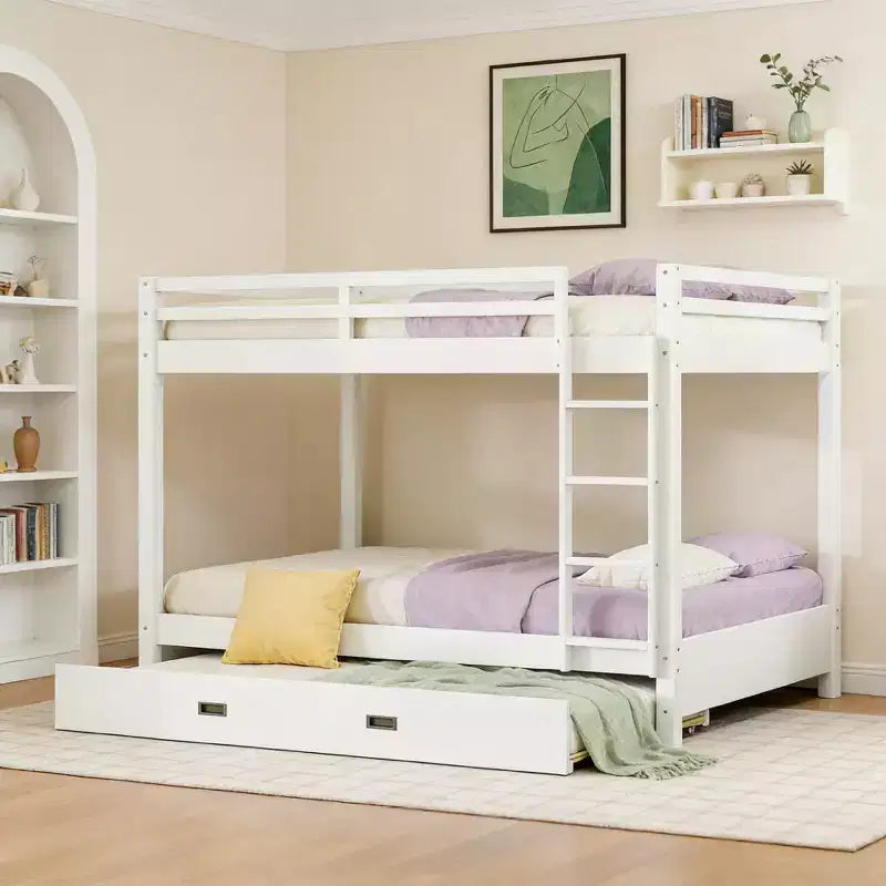 Lit superposé en bois Queen Size avec lit gigogne pour chambre d'enfant et appartement