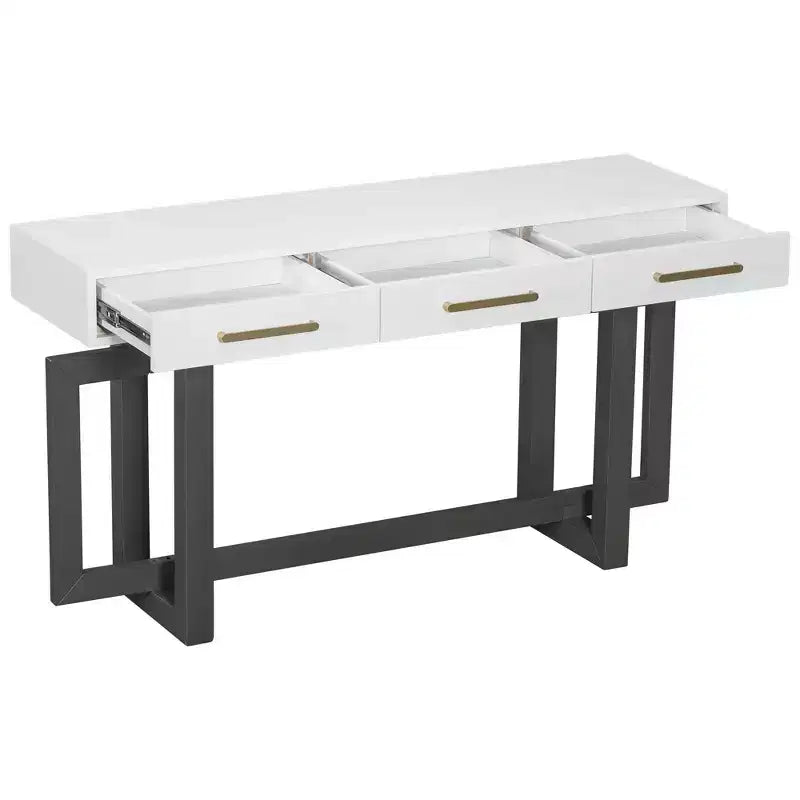 Console Table Artistique Moderne avec 3 Tiroirs, Pieds Croisés, pour Entrée et Salon