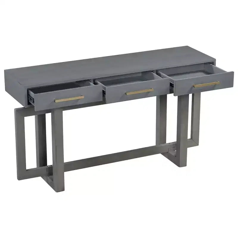 Console Table Artistique Moderne avec 3 Tiroirs, Pieds Croisés, pour Entrée et Salon