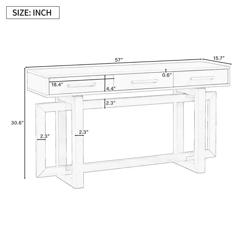 Console Table Artistique Moderne avec 3 Tiroirs, Pieds Croisés, pour Entrée et Salon