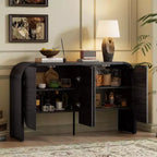 Buffet rétro à 4 portes, en bois avec coins arrondis, noir, 74 cm