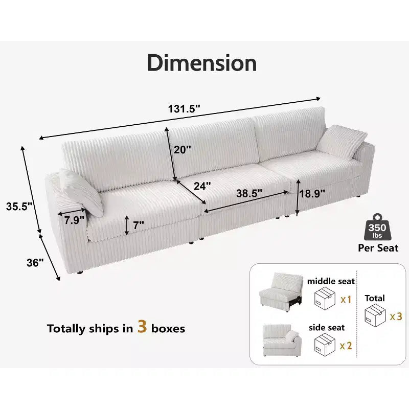 Canapé d'angle modulaire en velours côtelé avec housses lavables