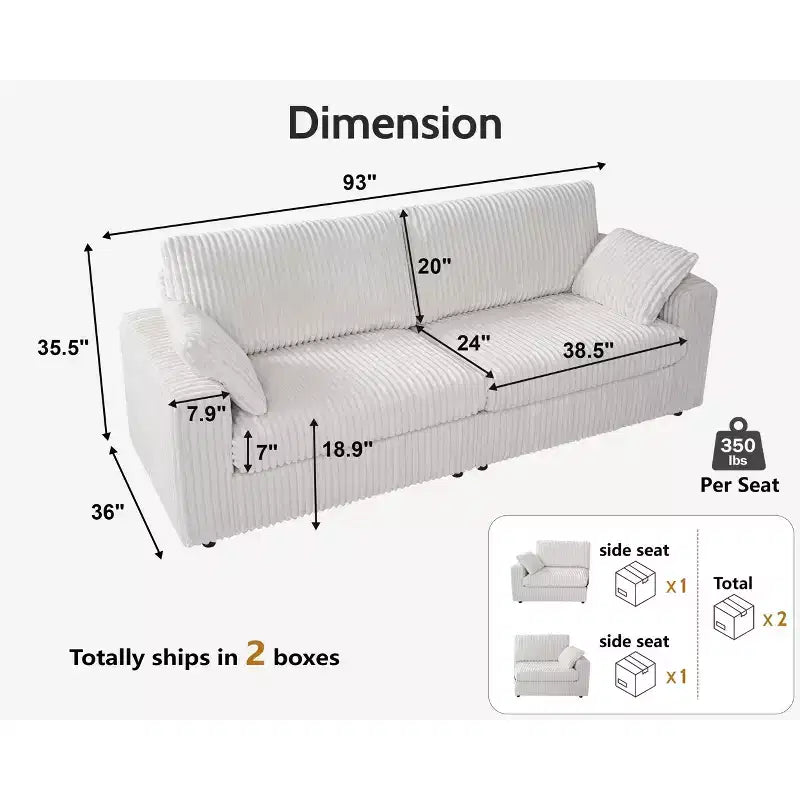 Canapé d'angle modulaire en velours côtelé avec housses lavables