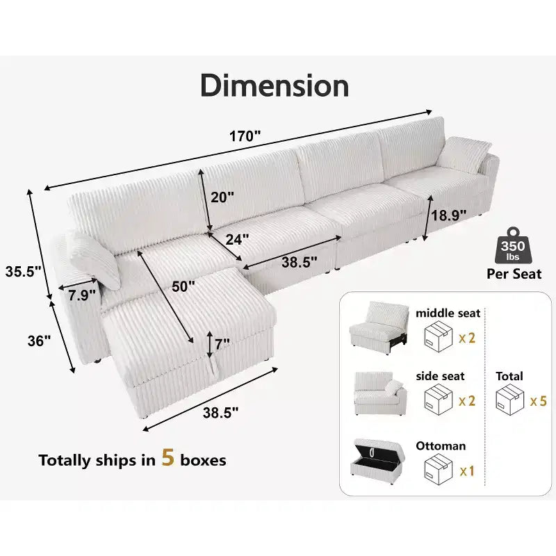 Canapé d'angle modulaire en velours côtelé avec housses lavables