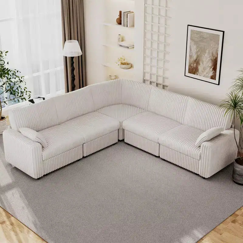 Canapé d'angle modulaire en velours côtelé avec housses lavables